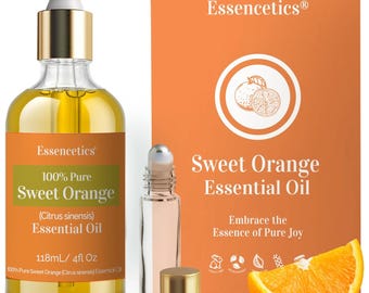 Aceite esencial de naranja dulce - Botella de vidrio de 4 oz con gotero y aplicador roll-on