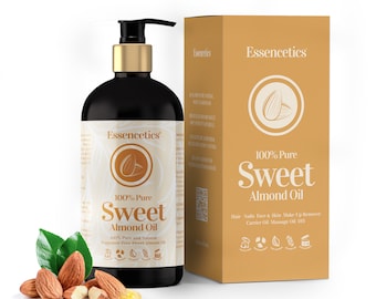 Essencetics Sweet Almond Oil 16 oz - 100% Pure & Natural Sweet Almond Oil for Skin, Body, Face, and Hair - Natural Cold Pressed Unrefined