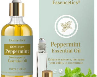 Mezcla de aceite esencial de menta: botella de vidrio de 4 oz con gotero y aplicador roll-on