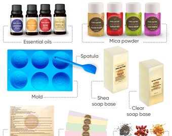 Soap Making Premium Set of Shea Butter Ultra Clear Soap Base 2 LB Mica  Powder Essential Oils Mold Kit for Adults and Families