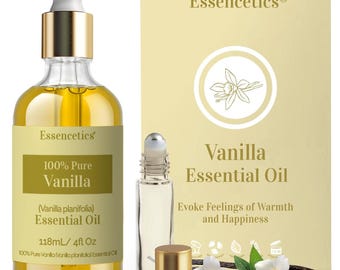 Mezcla de aceite esencial de vainilla - Botella de vidrio de 4 oz con gotero y aplicador roll-on