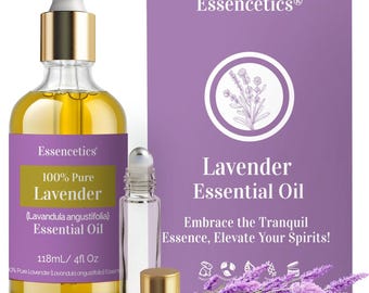 Mezcla de aceite esencial de lavanda - Botella de vidrio de 4 oz con gotero y roll-on
