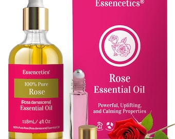 Mezcla de aceite esencial de rosa: botella de vidrio de 4 oz con gotero y aplicador roll-on