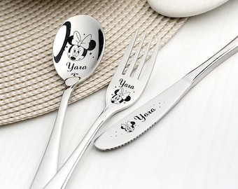 Mickey Mouse gift - personalized baby cutlery with engraved kids name Gifts for kids Personalized gifts Baby girl gift