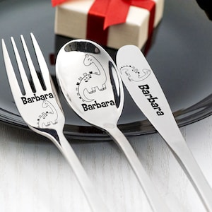 Personalized Pterosaurs Cutlery for Kids Gift Custom  Name spoon Gift for Toddlers Gift granddaughter Dinosaur Gifts Girls