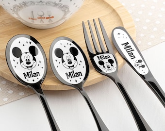 Set di posate personalizzate di Topolino - Regalo per neonati in acciaio inossidabile inciso