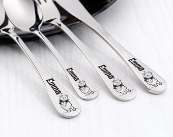 Custom cutlery - Winnie the Pooh Silverware Set - Personalized Stainless Flatware Gift for Kids