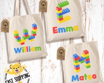 Personalized Building Block Tote Bag - Custom Name