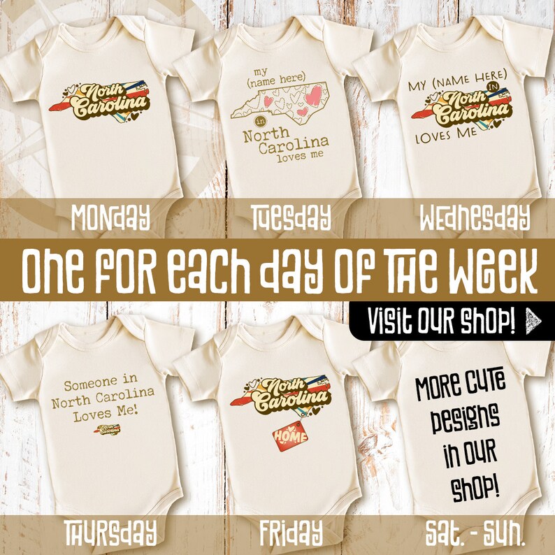 our cute north carolina onesie is perfect for that loved one who lives out of state. Great for cousins, grandmas or as a family onesie.