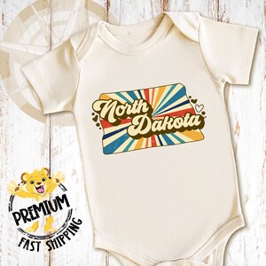 North Dakota Retro Onesie®, North Dakota Onesie®, North Dakota Baby Onesie®, Retro North Dakota Onesie®, Cute North Dakota Bodysuit, N0830