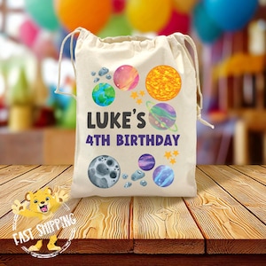 Custom Outer Space Birthday Party Favor Bags: Reusable Canvas Goodie Bags