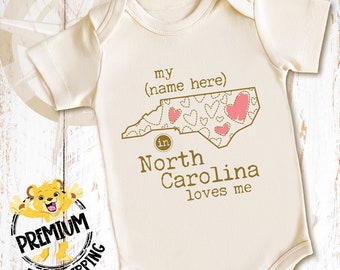 Personalized Retro North Carolina Onesie®, Someone In North Carolina Loves Me Onesie®, Retro North Carolina Onesie®, N0890