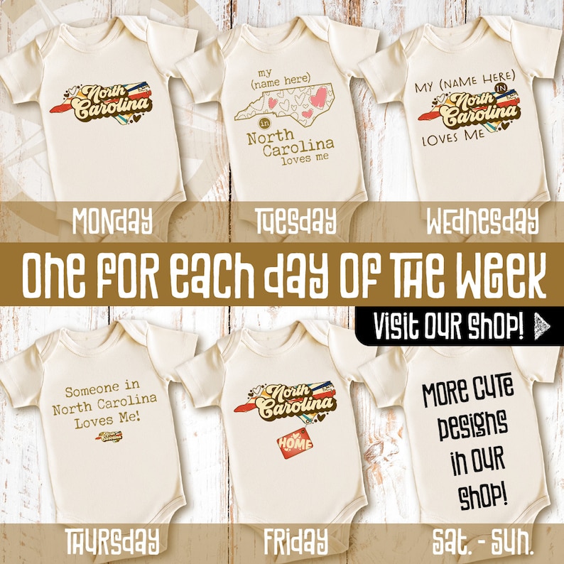 our cute north carolina onesie is perfect for that loved one who lives out of state. Great for cousins, grandmas or as a family onesie.