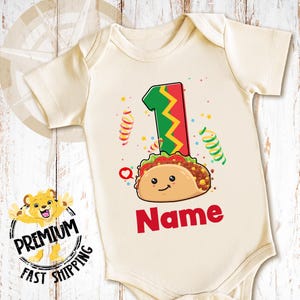 1st Birthday Taco Onesie® - Custom Name Shirt - Fun Taco Themed Present - Personalized One-Year-Old Outfit - Cute Family Gift - 1240