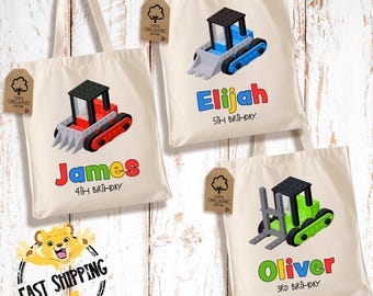 Customizable Building Block Name Birthday Tote Bag - Kids Toy or School Bag - Building Block Birthday Fun Kids Tote Bag - 2503