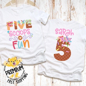 Five Scoops Of Fun Ice Cream Shirt - Custom 5th Birthday Girl Outfit - Kid Party Clothing - Toddler Through Youth Sizes - 1273