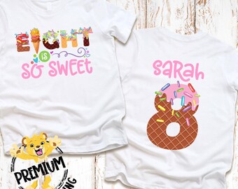 Eight Is So Sweet Ice Cream Shirt - Custom 8th Birthday Girl Outfit - Kid Party Clothing - Youth Sizes - Cute Dessert Themed Design - 1276