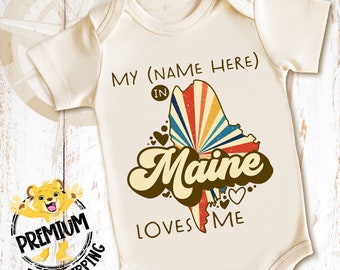 Personalized Maine Retro Onesie®, Someone In Maine Loves Me Onesie®, Maine Baby Onesie®, Retro Maine Onesie®, Cute Maine Baby Onesie®, N0862