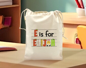 Personalized Back To School Goodie Bag For Kids, Reusable Canvas Drawstring Favor Bag for Kids' - School Event Favor Bag - 2588