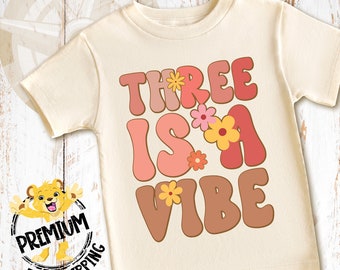 Three Is A Vibe Shirt, 3rd Birthday Toddler Shirt, Third Birthday Shirt, 3rd Birthday Retro Shirt, Retro 3 Year Old Shirt, N1653