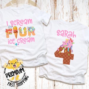 I Scream Four Ice Cream Shirt - Custom 4th Birthday Girl Outfit - Kid Party Clothing - Dessert Design - Toddler Through Youth Sizes - 1272