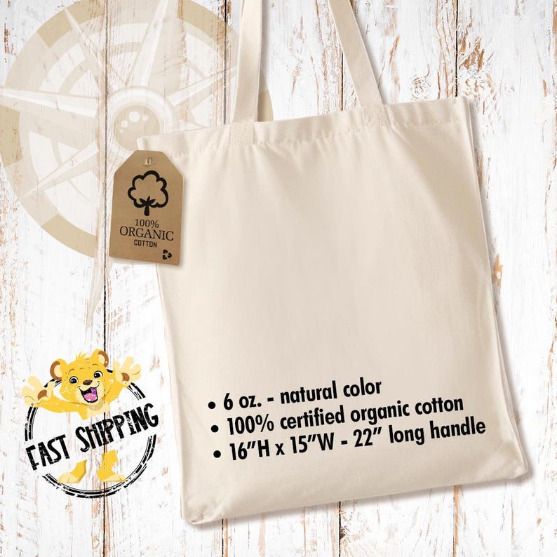 May include: A natural color, 6 ounce, 100% certified organic cotton tote bag with a 22 inch long handle. The bag measures 16 inches in height and 15 inches in width. The bag is made of natural cotton and has a brown tag that says "100% Organic Cotton".