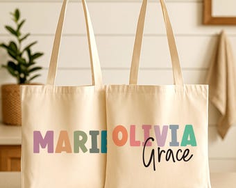 Custom Kids Name Retro Tote Bag - 100% Organic Cotton