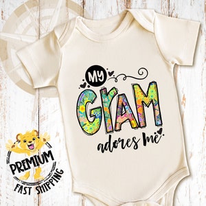 My Gram Adores Me Onesie® - Cute Grandma Gift - Adorable Toddler Shirt - Fun Family Pregnancy Announcement - Baby Shower Gift - 0690