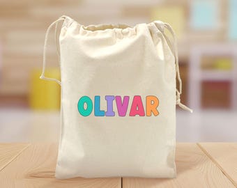 Personalized Name Goodie Bag For Kids, Reusable Canvas Drawstring Favor Bag for Kids' Birthdays - 2490