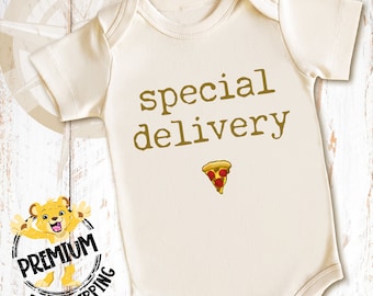 Special Delivery Onesie®, Pizza Onesie®, Special Delivery Pizza Baby Announcement Onesie®, Pizza Pregnancy Reveal, N0604
