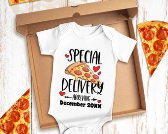 Body personalizado con anuncio de bebé de pizza con entrega especial - Regalo especial para revelar el nacimiento de un bebé para nuevos padres