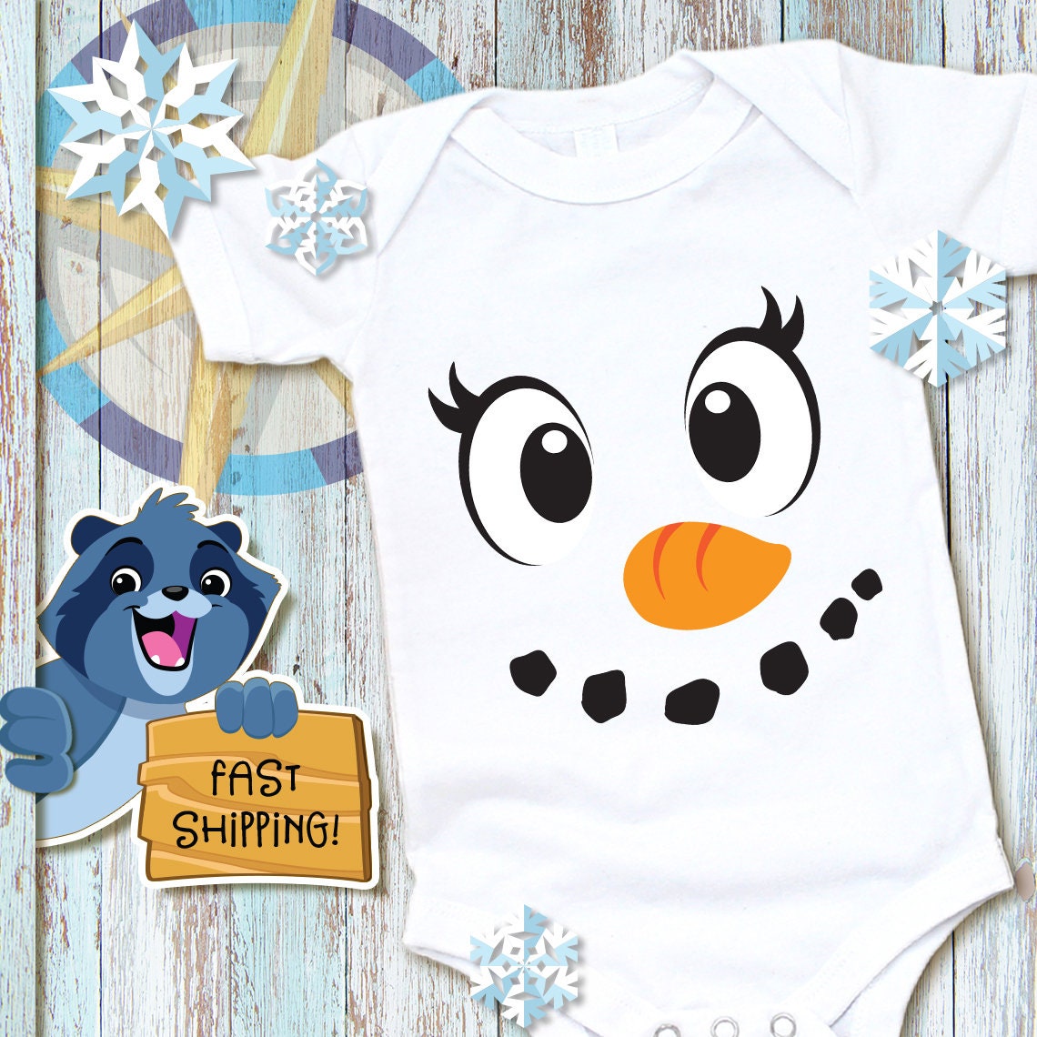 Cute Snowgirl Face Onesie®, Snowman Face Onesie®, Snowman Onesie®, Snowman Baby Onesie®, My 1st Chirstmas Onesie®, 1293