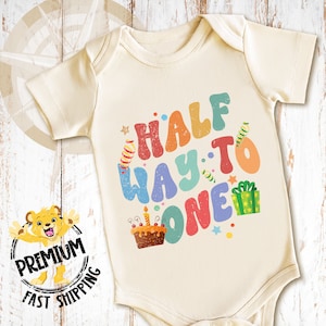 Halfway To One Retro Onesie® - Six Month Birthday Outfit - Gender Neutral Design For Baby Boy Or Girl - Adorable Family Gift - 2060