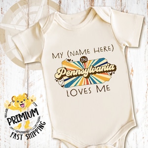 Personalized Pennsylvania Retro Onesie® - Someone In Pennsylvania Loves Me Shirt - Custom State Present - Adorable New Parent Gift - 0855