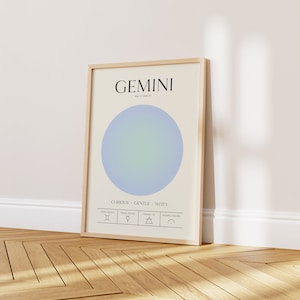 Gemini Wall Art, Retro Zodiac Poster, Gemini Gift, Astrology Print, Star Sign Poster, Aura Poster, Spiritual Printable Art, DIGITAL DOWNLOAD