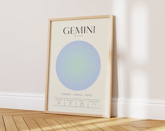 Gemini Wall Art, Retro Zodiac Poster, Gemini Gift, Astrology Print, Star Sign Poster, Aura Poster, Spiritual Printable Art, DIGITAL DOWNLOAD