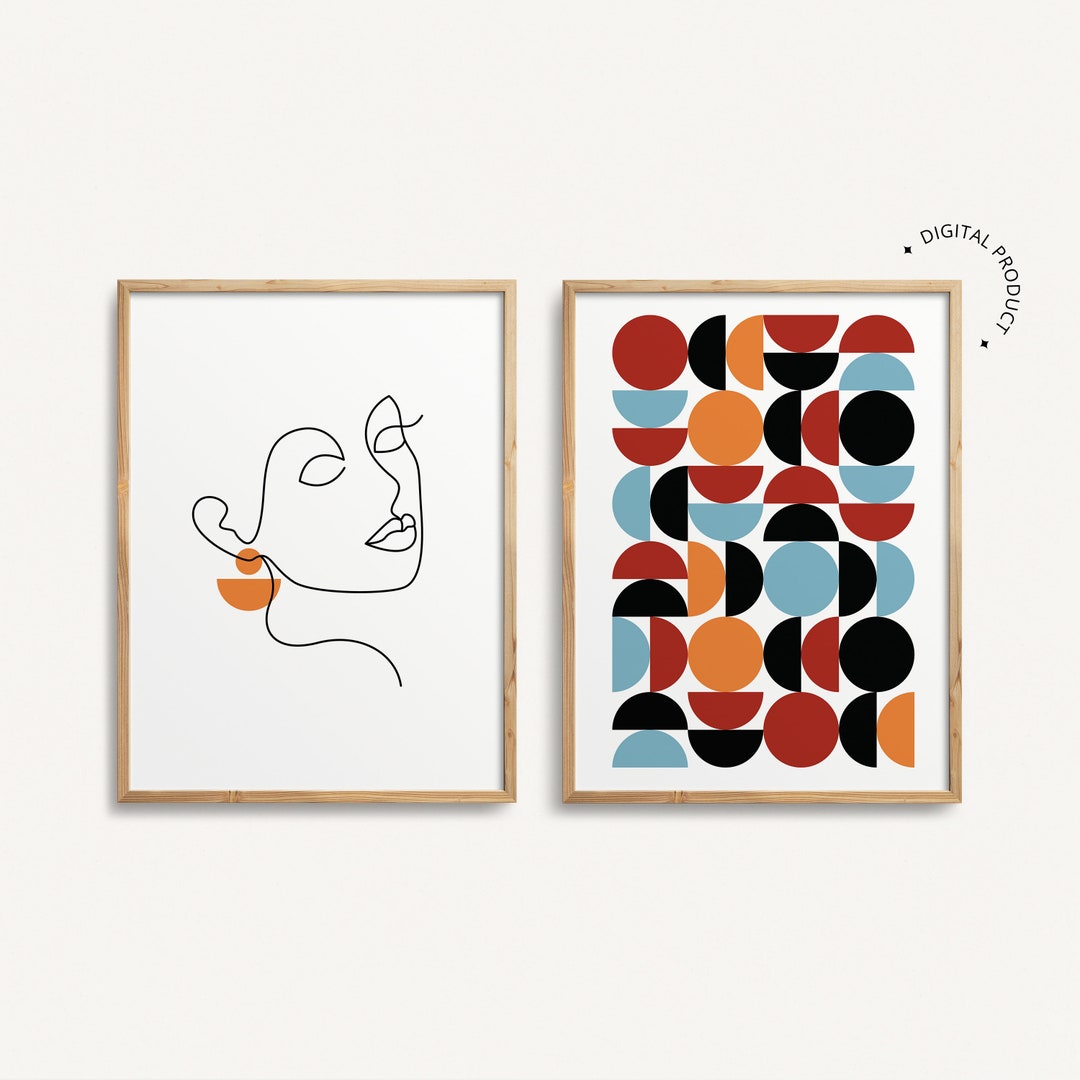 Mid Century Modern Wall Art Set of 2 Large Retro Posters - Etsy