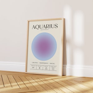 Aquarius Wall Art, Retro Zodiac Poster, Aquarius Gift, Astrology Print, Star Sign Poster, Aura Poster, Spiritual Wall Art, DIGITAL DOWNLOAD
