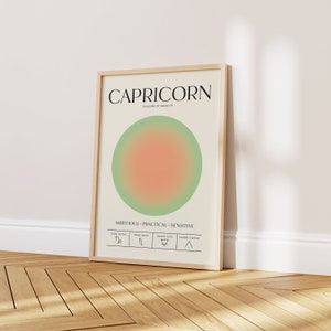 Capricorn Wall Art, Retro Zodiac Poster, Capricorn Gift, Astrology Print, Star Sign Print, Aura Poster, Spiritual Wall Art, DIGITAL DOWNLOAD