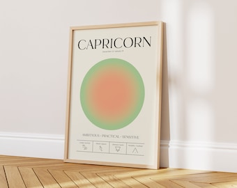 Capricorn Wall Art, Retro Zodiac Poster, Capricorn Gift, Astrology Print, Star Sign Print, Aura Poster, Spiritual Wall Art, DIGITAL DOWNLOAD