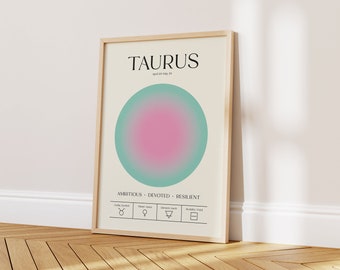 Taurus Wall Art, Retro Zodiac Poster, Taurus Gift, Astrology Print, Star Sign Poster, Aura Poster, Spiritual Printable Art, DIGITAL DOWNLOAD