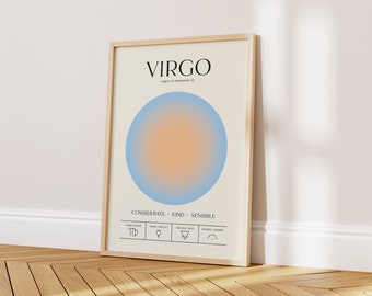 Virgo Wall Art, Retro Zodiac Poster, Virgo Gift, Astrology Print, Star Sign Poster, Aura Poster, Spiritual Wall Art, DIGITAL DOWNLOAD