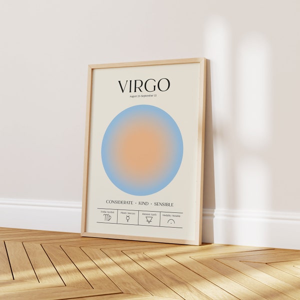 Virgo Wall Art, Retro Zodiac Poster, Virgo Gift, Astrology Print, Star Sign Poster, Aura Poster, Spiritual Wall Art, DIGITAL DOWNLOAD