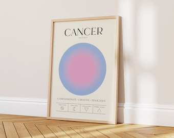Cancer Wall Art, Zodiac Poster, Cancer Gift, Retro Wall Art, Star Sign Poster, Trendy Aura Poster, Aesthetic Room Decor, DIGITAL DOWNLOAD