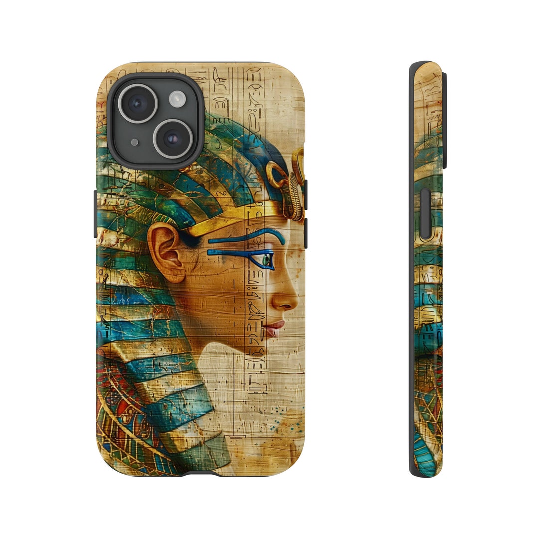 Egyptian Queen Cleopatra Golden Teal Hieroglyphs iPhone 15 14 13 12 Pro ...
