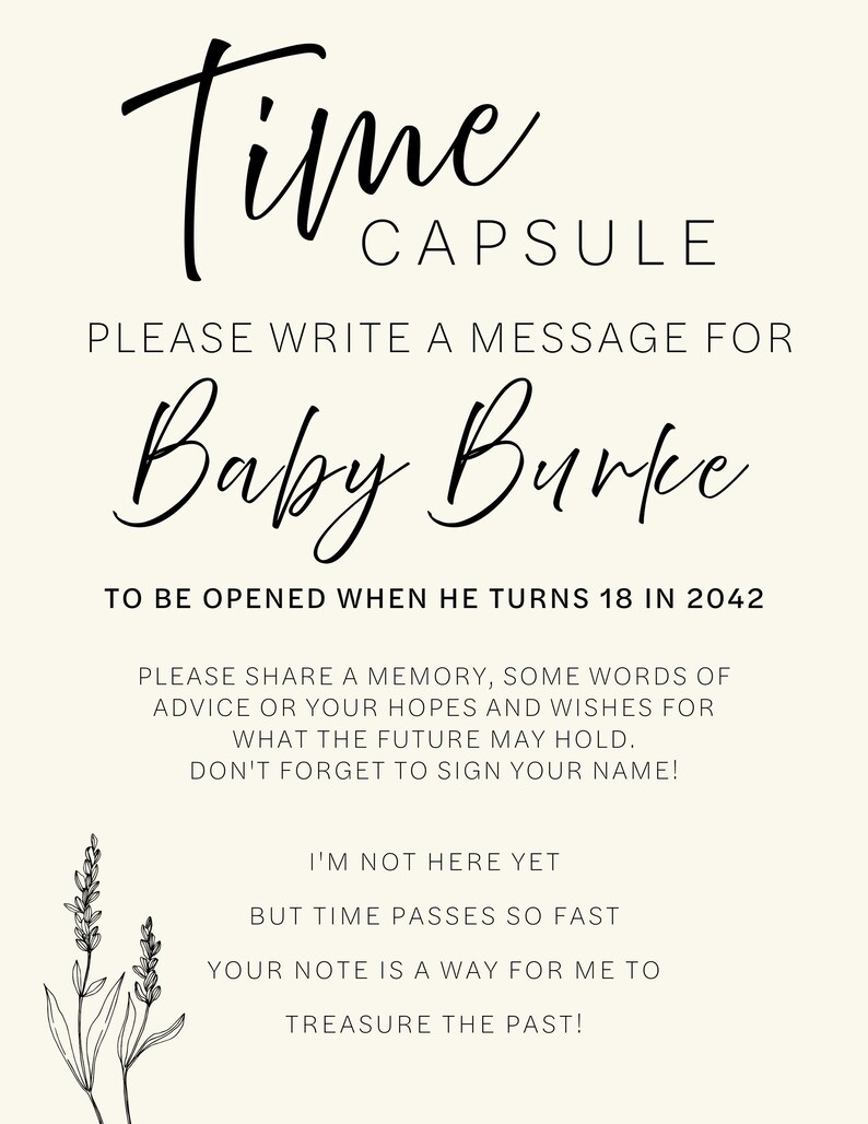 Time Capsule Sign Baby Shower Keepsake - Etsy