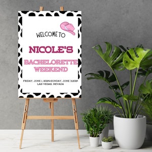 Editable Space Cow Girl Bachelorette, Last Hoe Down Bachelorette Welcome Sign, Last Rodeo Bachelorette Welcome Sign, Cow Print Bachelorette