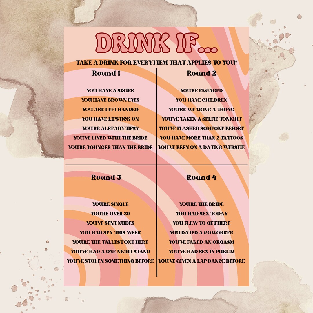 Editable Drink If Game, Never Have I Ever Game, Groovy Bachelorette