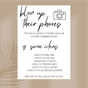 Editable Blow Up Their Phone Sign, I Spy Wedding Game, Minimalist Wedding Sign, Take Action Sign, Capture The Love Sign, Wedding Photo Hunt