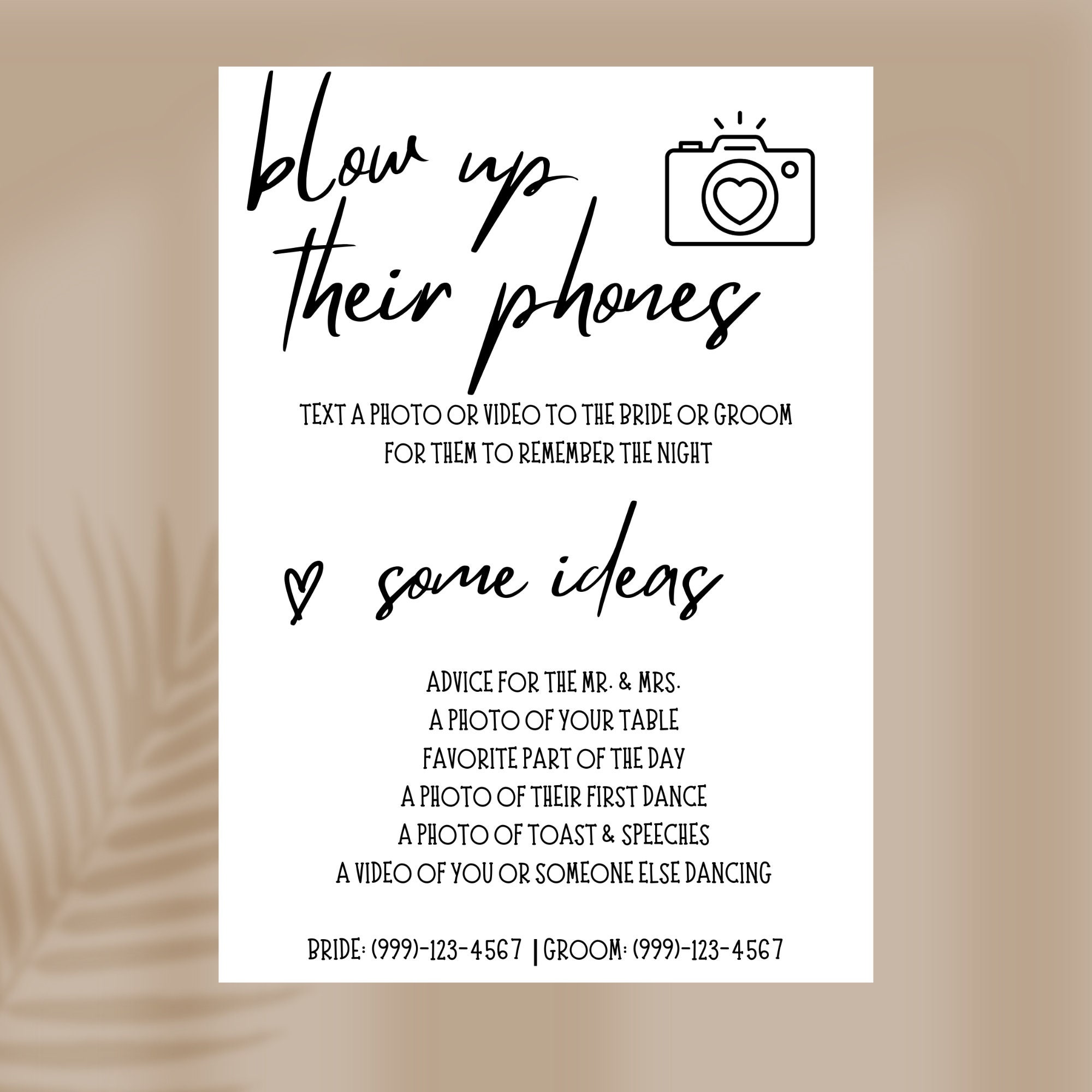 Editable Blow up Their Phone Sign, I Spy Wedding Game, Minimalist